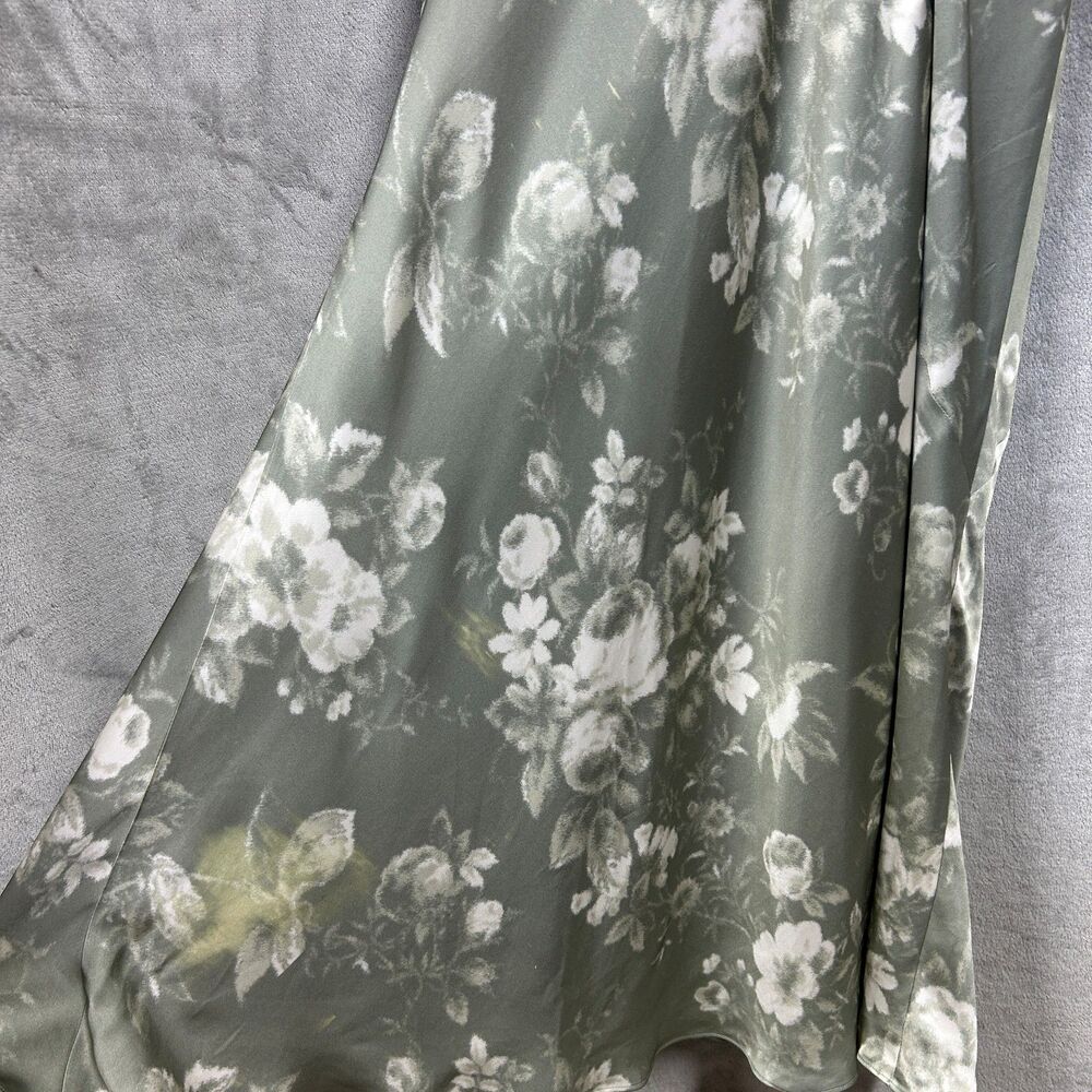 [Flawed] Reformation Vida Dress Satin Ruffle Ruched Maxi Formal Sz 4 Green - Picture 10 of 16